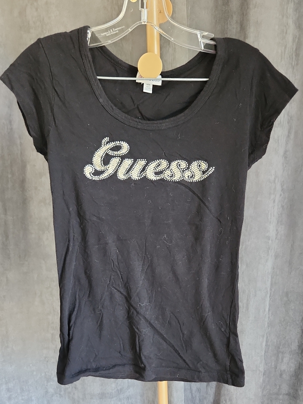 Guess Black Short-Sleeve Crystal Logo Tee
